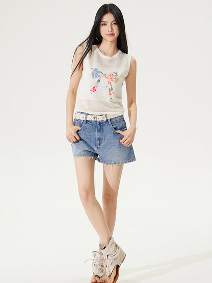 Raw-Edged Cool Denim Shorts - CHINASQUAD