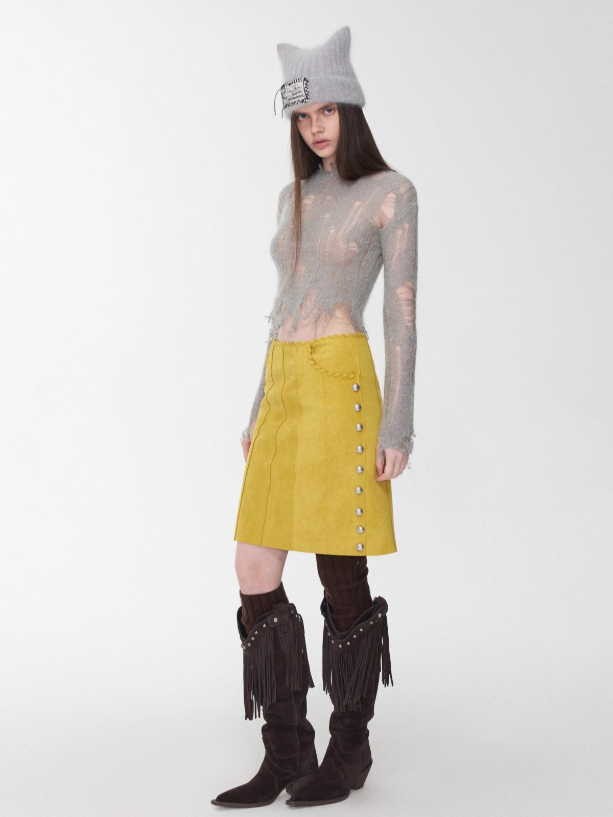 Mohair Distressed Fitted Cropped Sweater