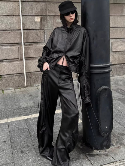 Leather-Texture Athletic Zip Jacket