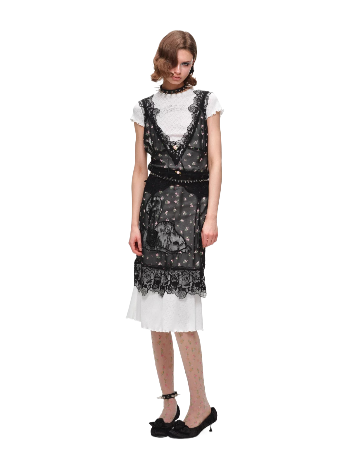 Snoopy Lace-Trim V-Neck Relaxed Dress