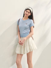 Puppy Embroidered Regular-shoulder Twist Knit T-shirt - CHINASQUAD