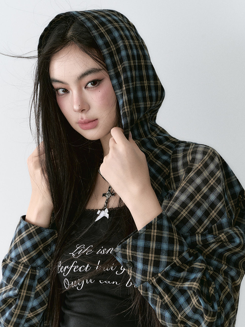 Washed Vintage Plaid Hooded Shirt