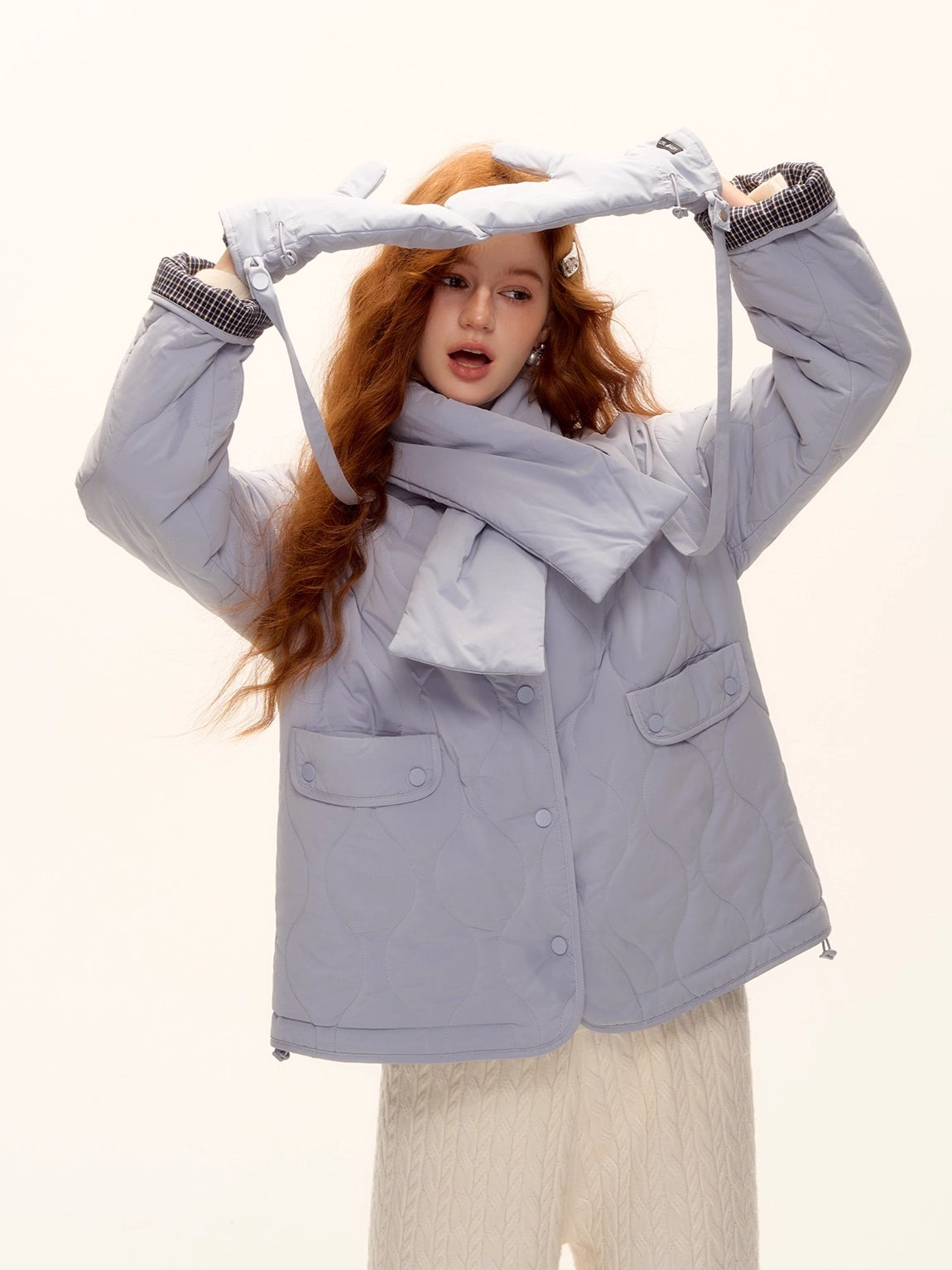 Vintage Blue Plaid Reversible Padded Jacket Set