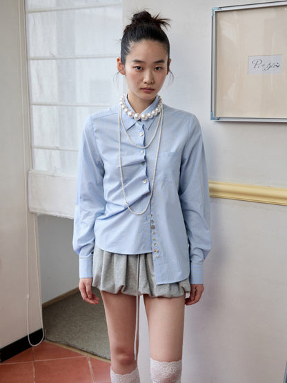 Solid Color Shell Button Fitted Shirt - CHINASQUAD