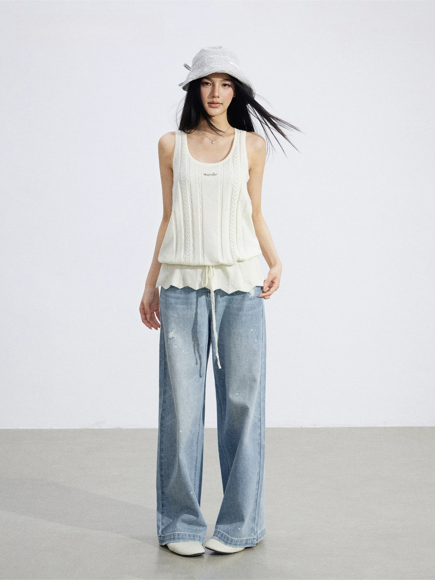 Drawstring Ruched Knit Tank Top