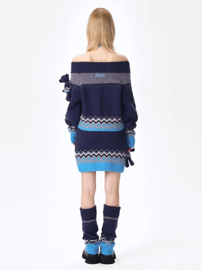 Jacquard A-Line Knit Mini Skirt