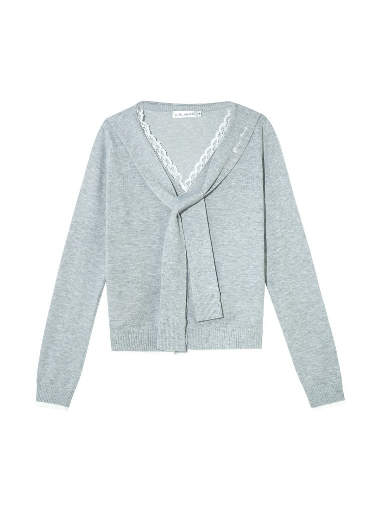 Lace Splicing Strappy Knitted Cardigans