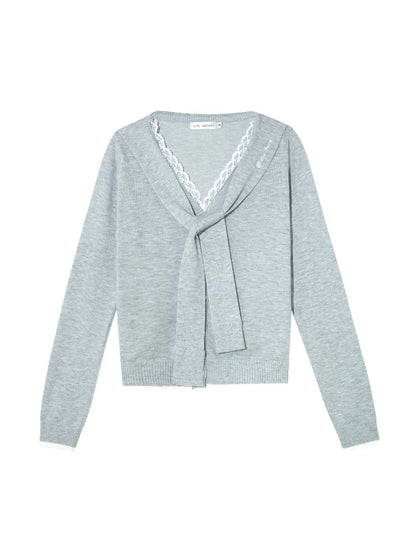Lace Splicing Strappy Knitted Cardigans