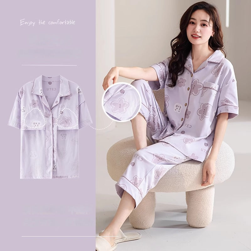 Cute Short-sleeved Cotton Home Loungewear Set