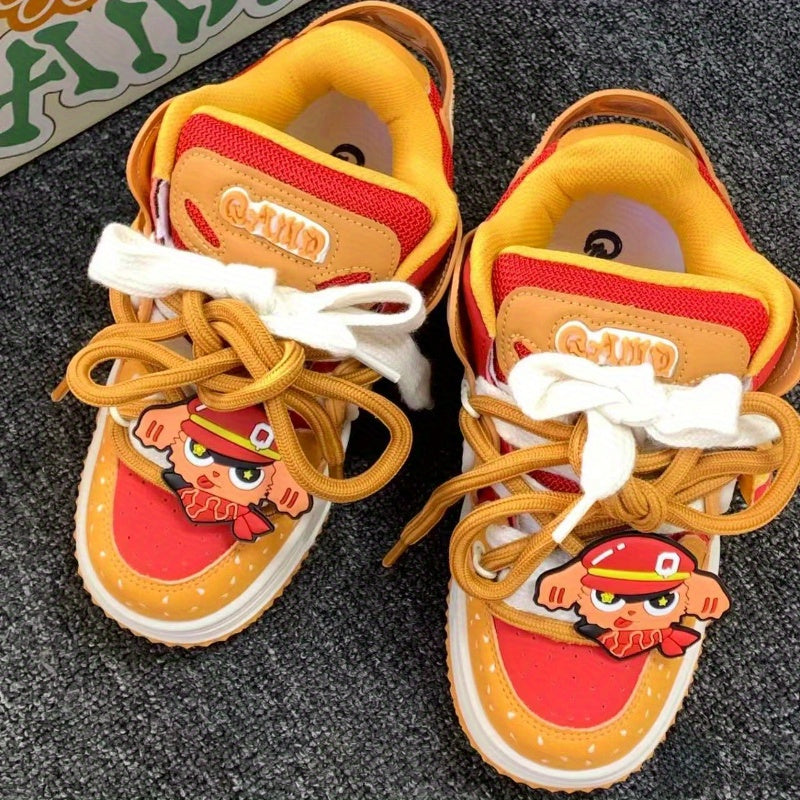 Orange Burger Embroidered Lettering Low-Top Skate Sneakers