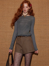 Plaid Suede Belted High-Waist A-Line Shorts - CHINASQUAD