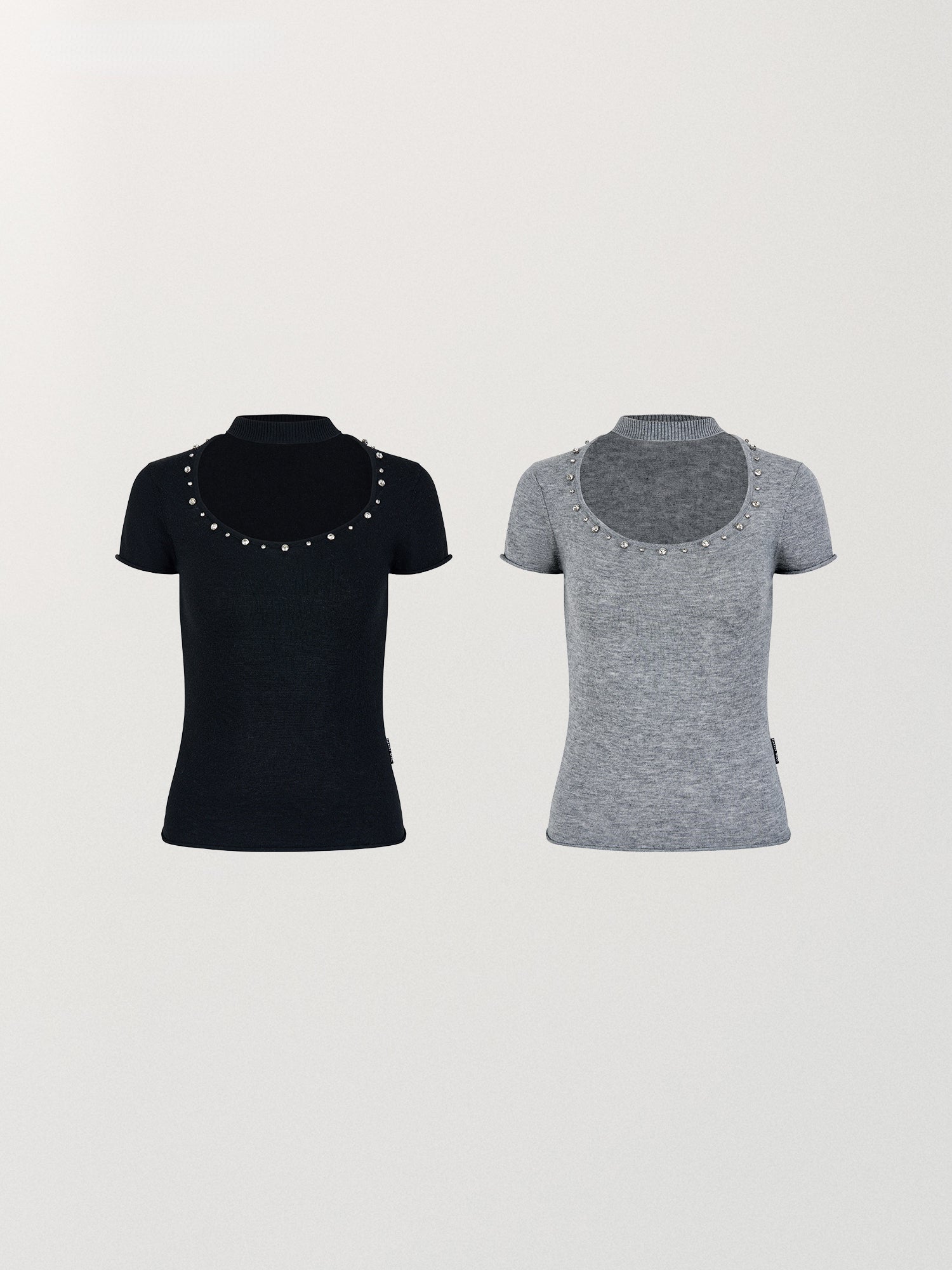 Choker Collar Rhinestone Knit T-Shirt - CHINASQUAD