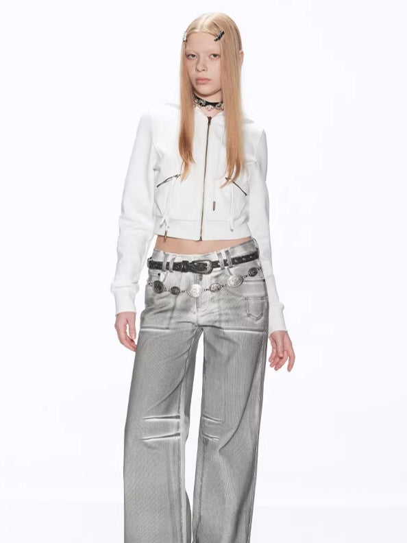 Matte Silver Alloy Buckle Distressed Leather Belt