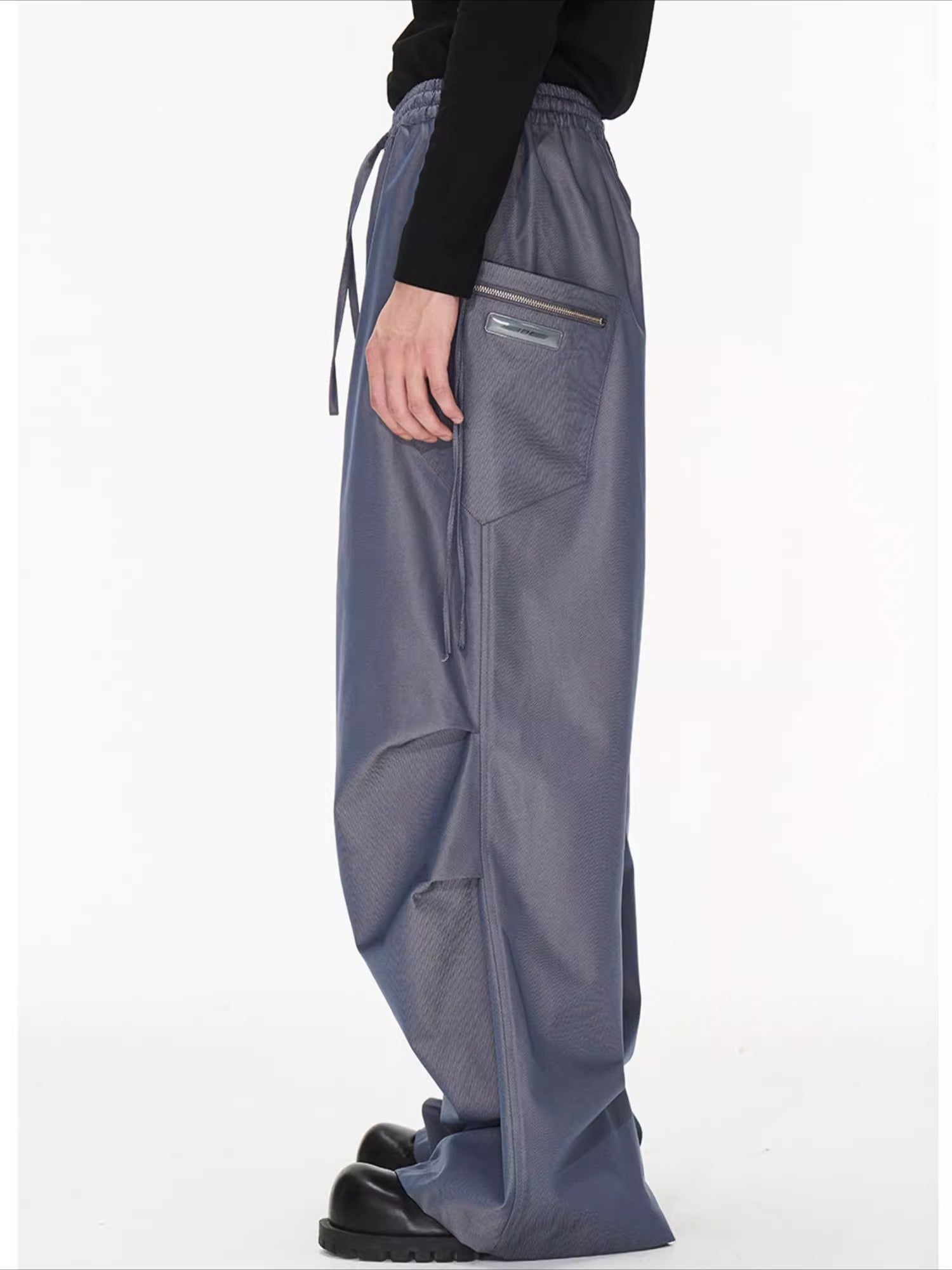 3D Pleated Wide-Leg Draped Trousers