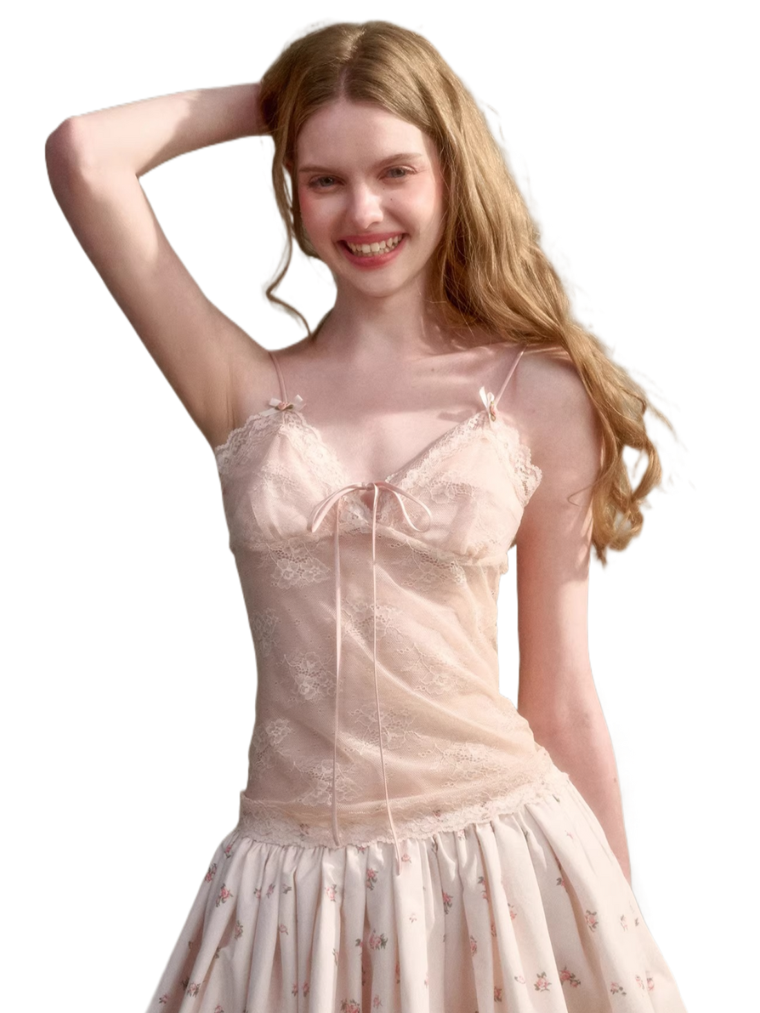 Soft Glow French Lace Ruched Camisole