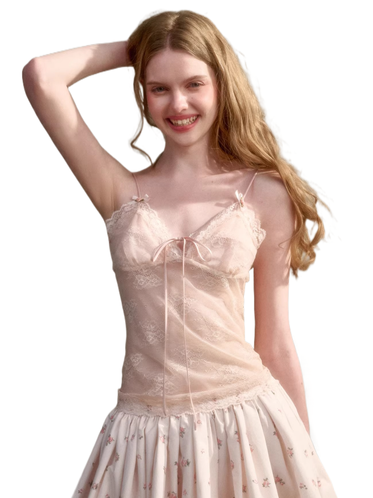 Soft Glow French Lace Ruched Camisole