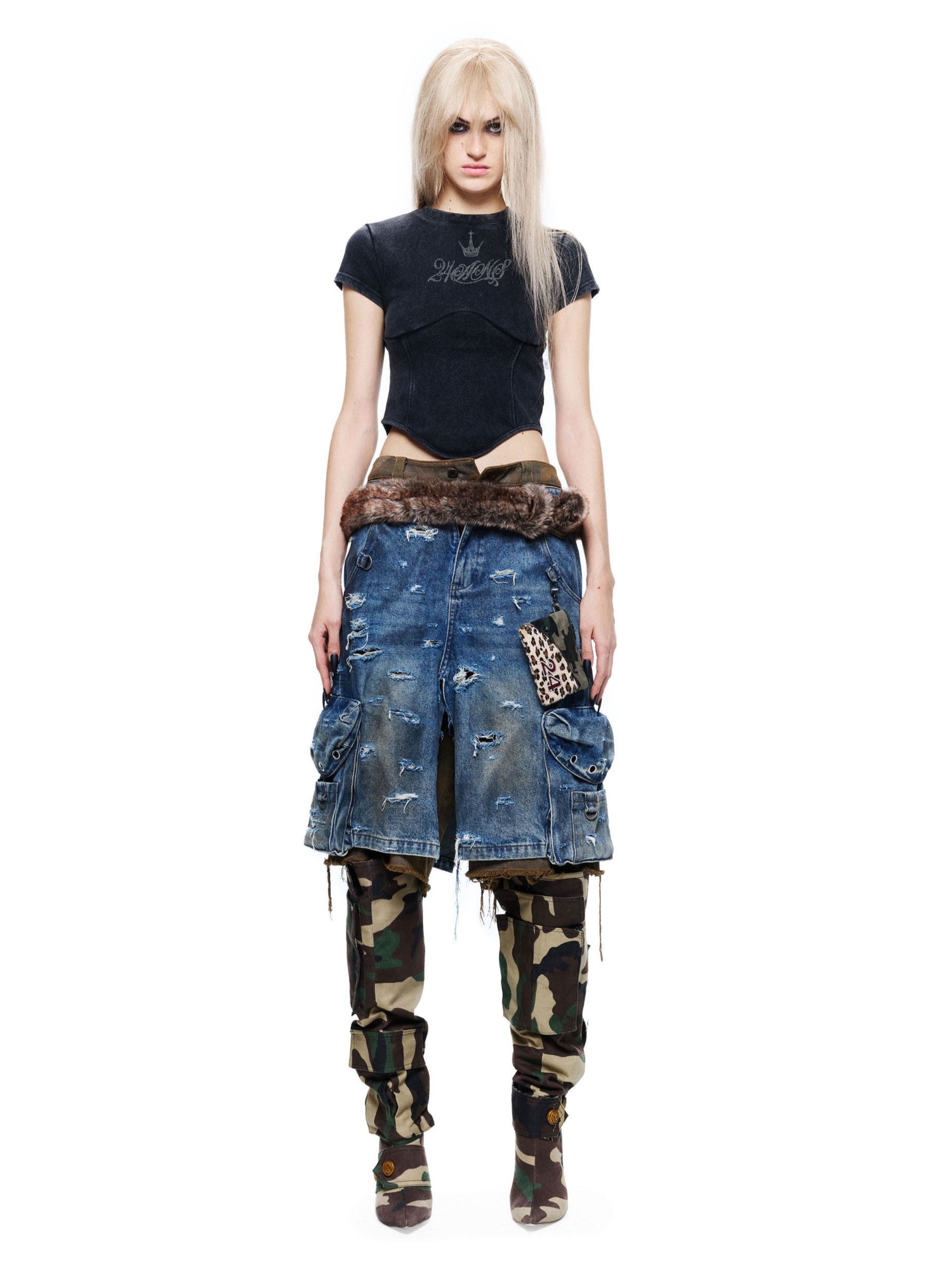 Punk Rhinestone Drawstring Tee