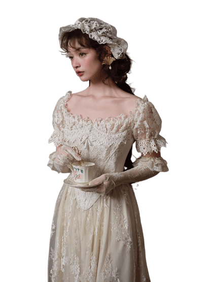 Candlelit Tears Antique Lace Corset Wedding Dress