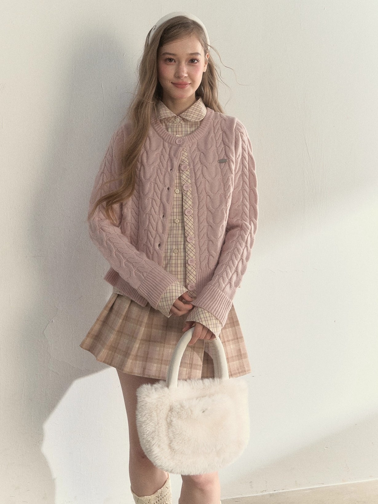 Wool-Blend Layered Doll Collar Knit Cardigan