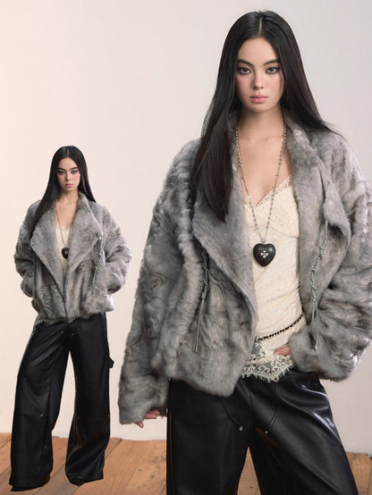 Textured Faux Fur Oversized Lapel Jacket