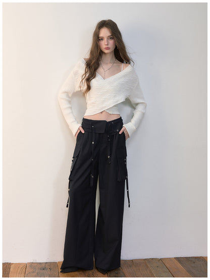 Folded Waist Three-Dimensional Pocket Casual Pants - CHINASQUAD