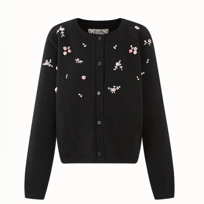 Hand-Embroidered Wool Cardigan