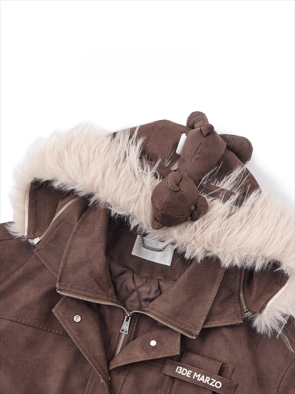 Detachable Fur Collar PU Padded Jacket