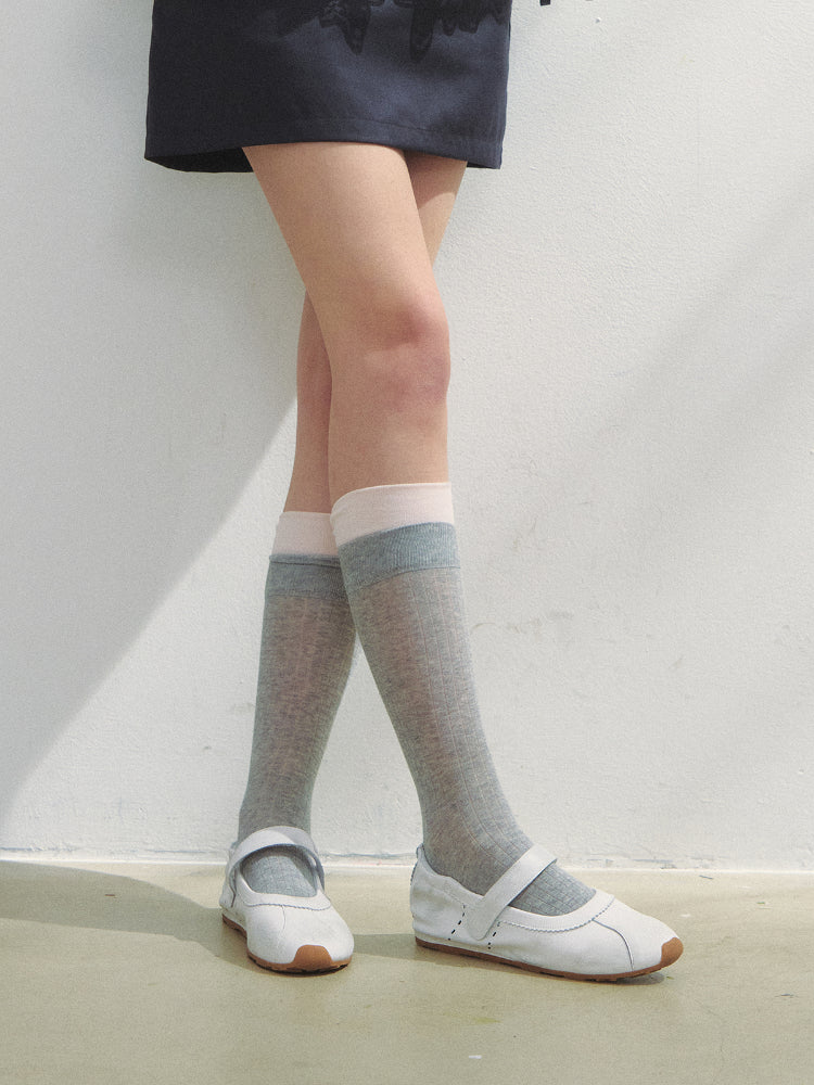 Color Block Miu Style Mid-Calf Socks