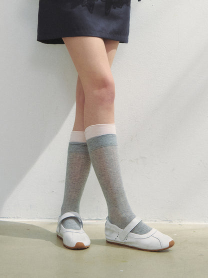 Color Block Miu Style Mid-Calf Socks