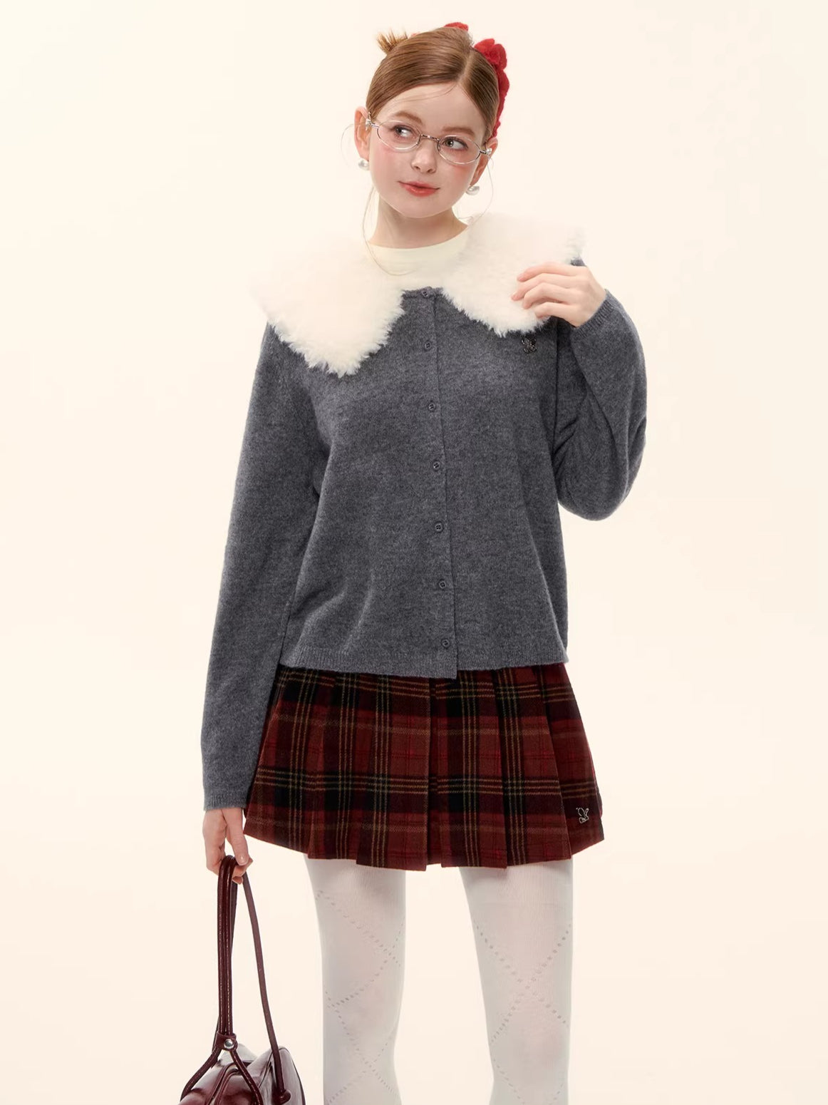 Vintage Red Plaid Wool-Blend Mini Skirt