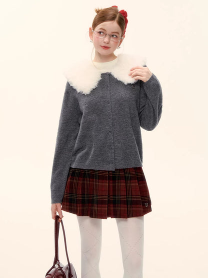 Vintage Red Plaid Wool-Blend Mini Skirt