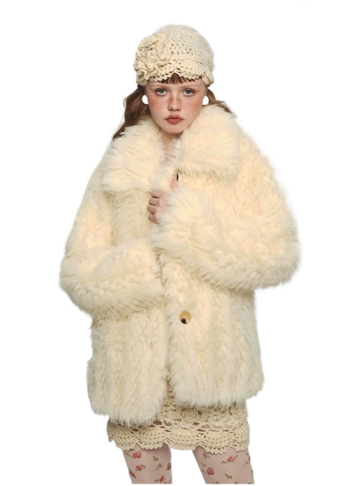 Plush Fleece Collar Faux Fur Loose Jacket