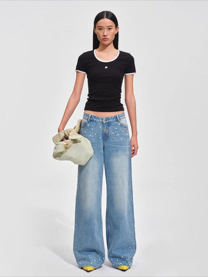 Ribbed Crewneck Fitted Sports T-Shirt