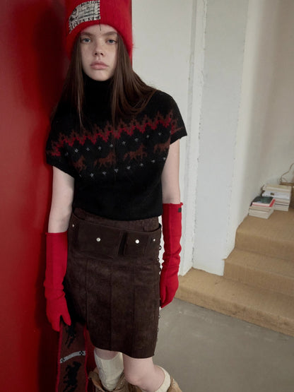 Fair Isle Pony Jacquard Turtleneck Knit Sweater