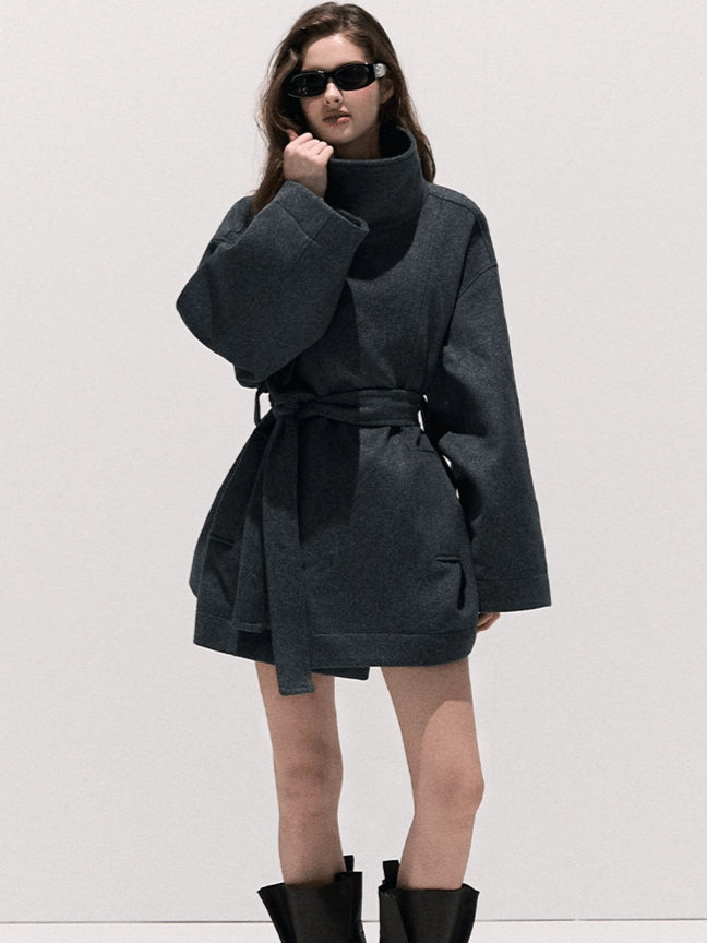 Stand-Collar Pure Wool Tailored Coat
