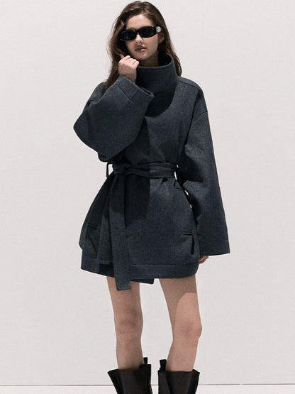 Stand-Collar Pure Wool Tailored Coat