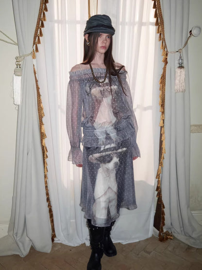 Layered Sheer Chiffon A-Line Midi Skirt