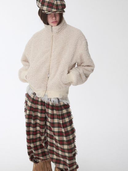 Cable-Knit Faux-Fur Trim Fitted Sweater