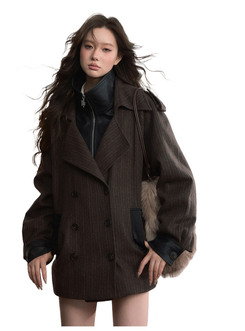 Contrast Faux-Layer Double-Breasted Wool-Blend Jacket - CHINASQUAD