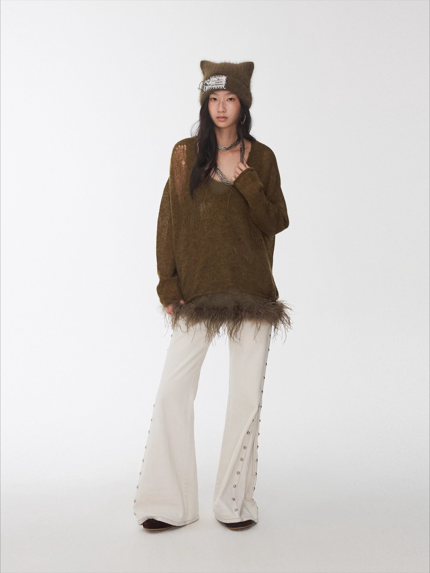 Cutout V-Neck Oversized Sweater