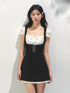 SUNSET PARK Black-White Contrast Two-piece Square Neck Dress – Black