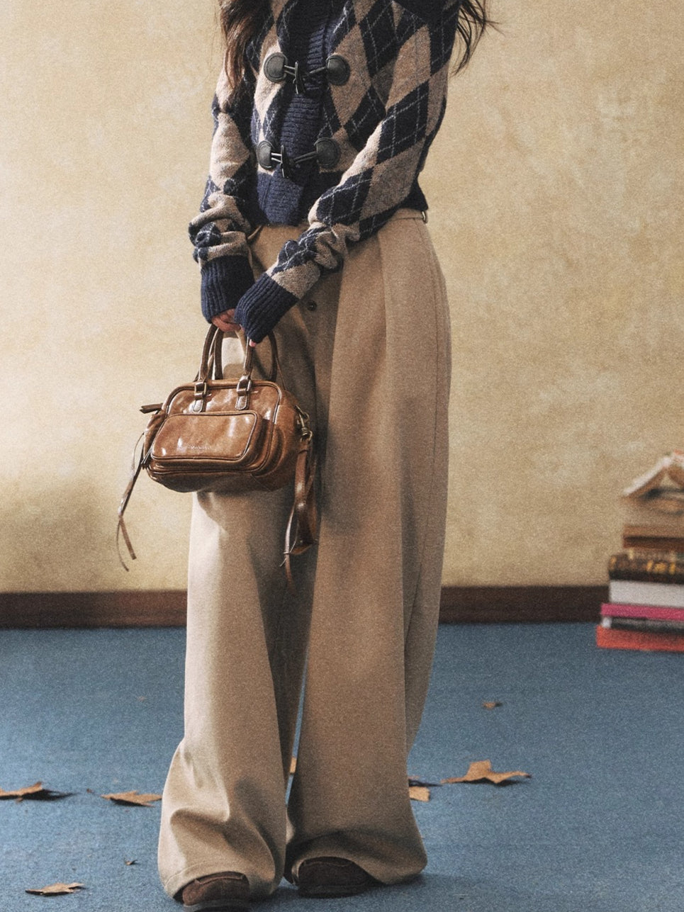 Khaki Relaxed Straight-Leg Wide Trousers