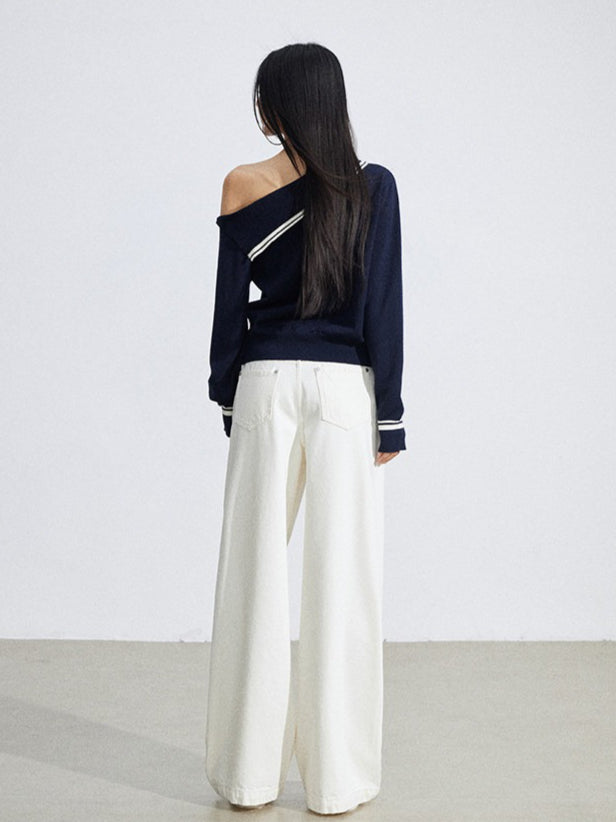 Off-Shoulder Merino Wool Blend Knit Base Layer
