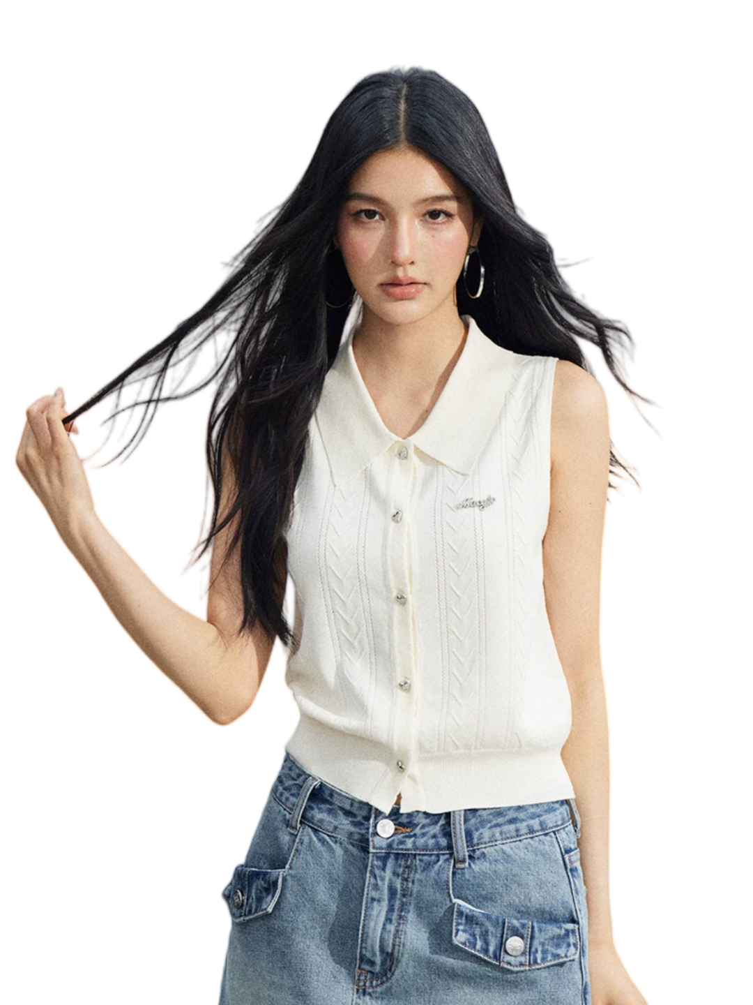 Cooling Touch Sleeveless Polo Knit Cardigan