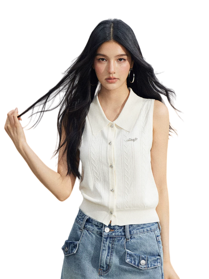 Cooling Touch Sleeveless Polo Knit Cardigan