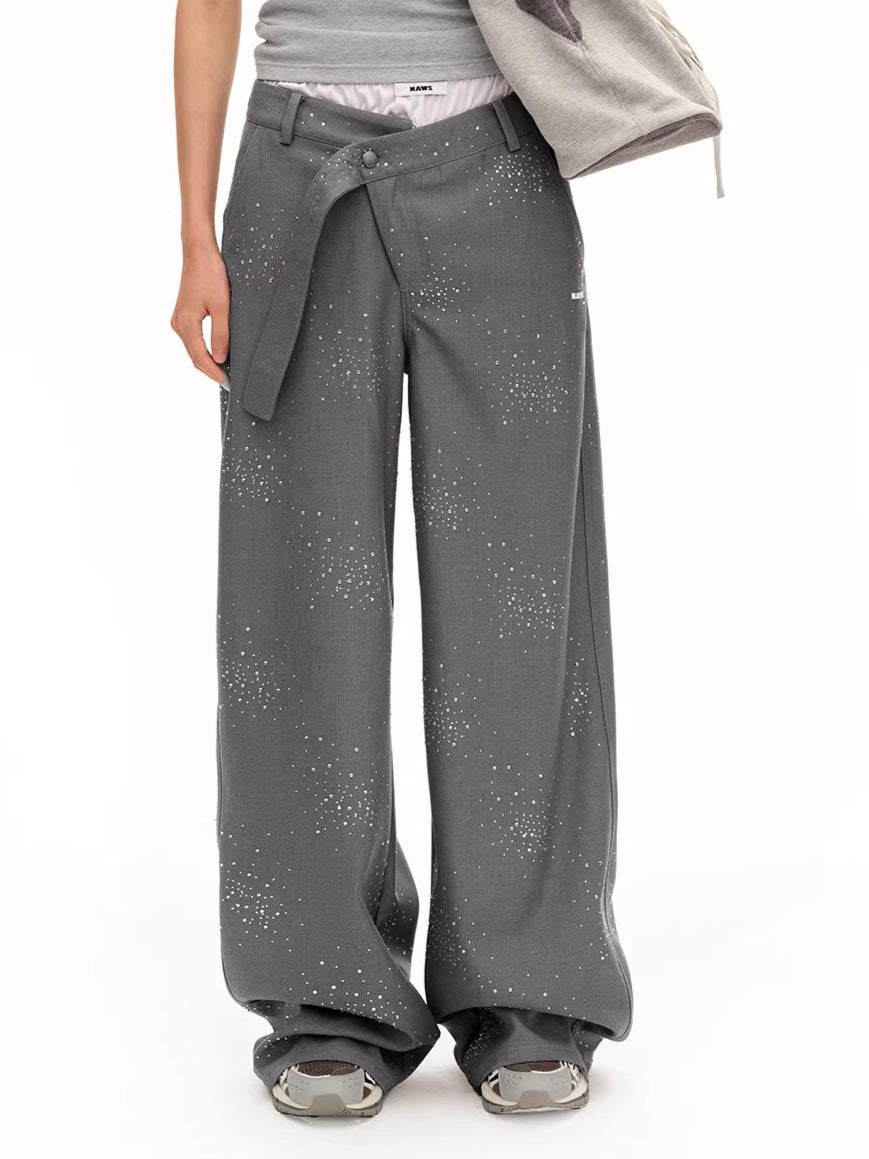 Embellished Low-Rise Wide-Leg Tailored Trousers