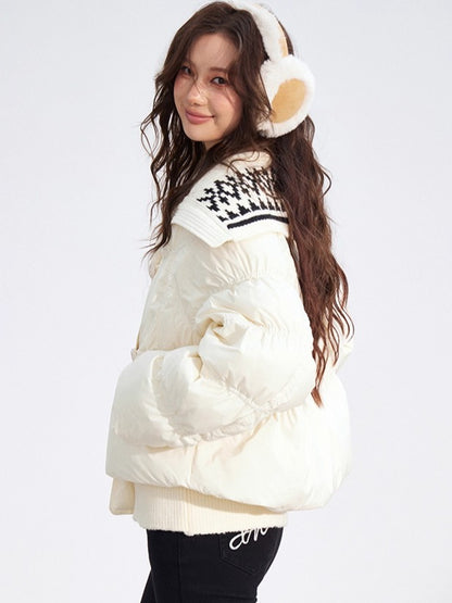 Contrast Panel Sailor Collar Down Jacket