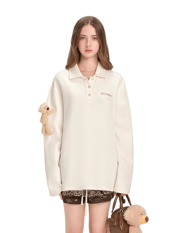 Polo-Collar Long-Sleeve T-Shirt