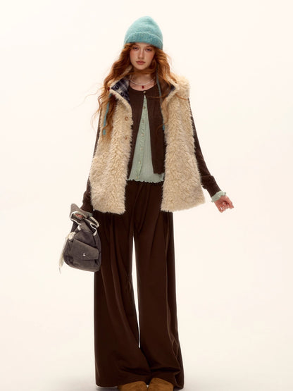 Reversible Plaid Fleece Button-Up Vest