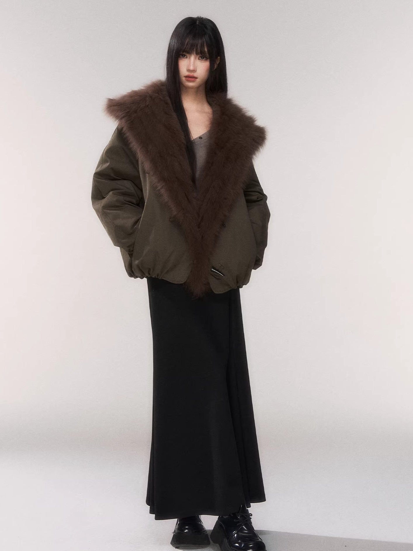 Fur Collar Goose Down Cropped Puffer Jacket